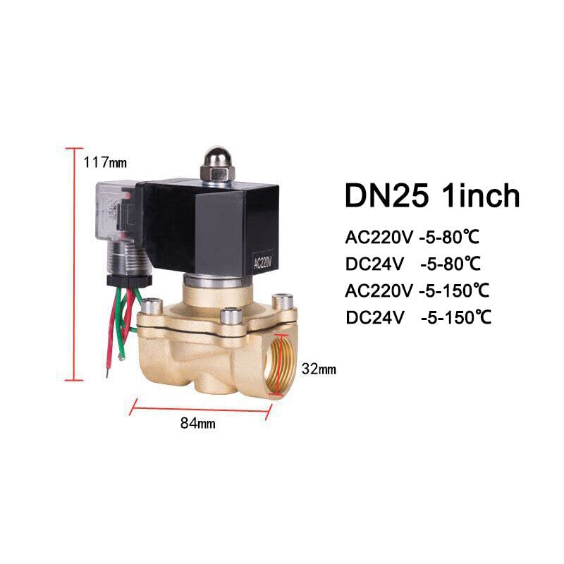TopHomer Electrovanne Electrique DN25 1 Pouces pour AC Direct AC220V -5-150 °C Laiton Fermé Pratique