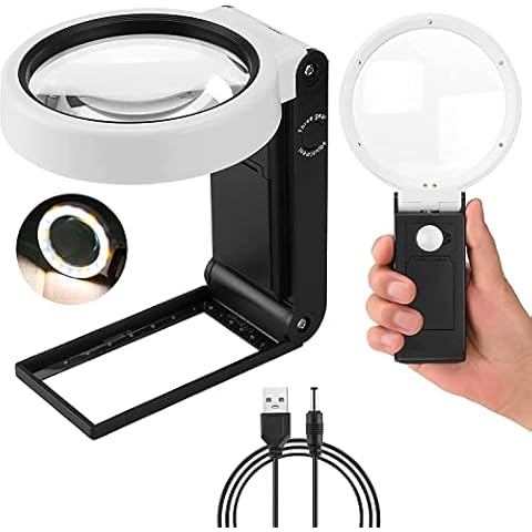 Magnifying Glass with Light and Stand, Foldable Handheld Magnifying Glass 18 LED Illuminated Lighted Magnifier for Macular Degeneration, Seniors Reading, Close Work, Coins, Jewelry, Stamps, Map Cover