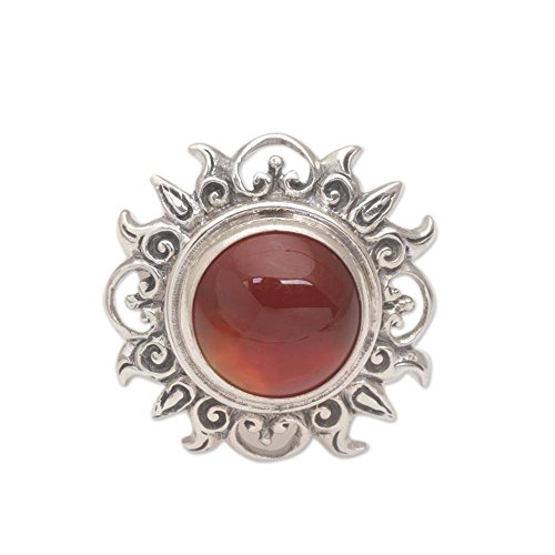 NOVICA Carnelian .925 Sterling Silver Sun Cocktail Ring Light Of The Universe