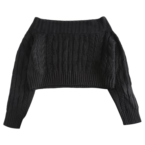 ZAFUL Women Off Shoulder Cable Knit Crop Tops...