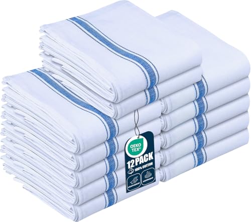 Utopia Towels Blue Dish Towels [12 Pack - 15 x 25 Inches] 100% Ring Spun Cotton Highly Absorbent & Reusable Cleaning Bar, Tea, Kitchen and Dishcloths Set - 200 GSM