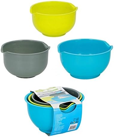 MOSKILA 3 PCS Mixing Bowls Plastic Non Slip Base Pour Lip 1.5L, 2L, 2.5L Cooking Baking Salad Kitchen