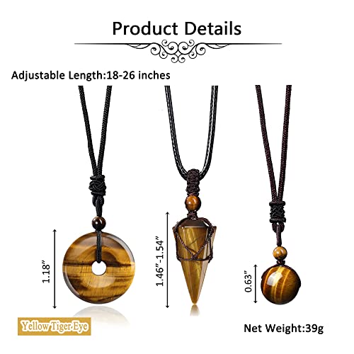 Jovivi 3 Pcs Tiger Eye Crystal Stone Necklaces Set For Men Women Natural Healing Gemstone Hexagonal Bead Donut Necklace Adjustable Rope Crystal Chakra Pendant Jewelry For Reiki Energy Protection #TOP4