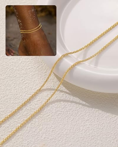 Image of FUNEIA Gold Silver Ankle Bracelets for Women Waterproof 14K Gold Plated Anklets for Women Non Tarnish Dainty Layered Beaded Heart Anklet Set Summer Beach Foot Chain Jewelry Gifts Trendy Stuff