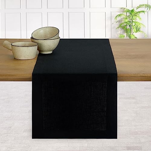 D'Moksha Homes Linen Black Table Runner 260 cm Long, 100% Pure Linen Dining Table Runner 36 x 260 CM for Dining Spring