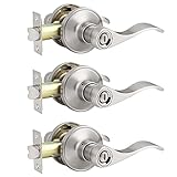 Probrico Satin Nickel Wave Style Privacy Door Levers Bath/Bed Door Handles, Interior Keyless Door Locksets, 3 Pack