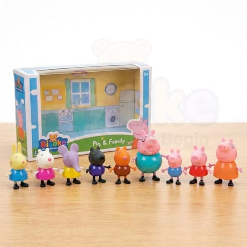 Image of 9 Pcs Peppa Pig Figure Set - Complete Family & Friends Toy Playset with Poseable Action Figures for Toddlers & Kids