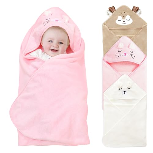 NHTJTHE Lot de Serviettes de Bain à Capuche pour bébé - en Polaire Corail Moelleuse - Douce et Super absorbante - 80 x 80 cm - Serviette de Bain absorbante...