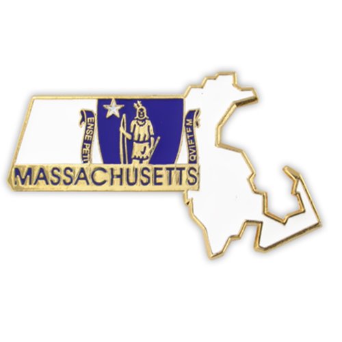 PinMart Massachusetts Shape Flag Lapel Pin â€“ Complete United States of America Pin Set â€“ Gold Plated Enamel US State Shirt Pins â€“ Great Commemorative/Promotional Gift