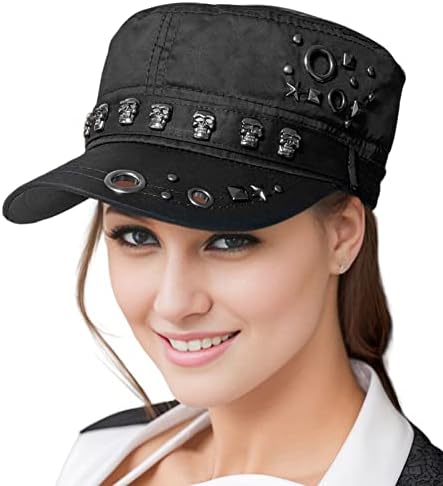 Unisex Military Army Style Baseball Cap Retro Cotton Flat Top Skull Cadet Trucker Sun Visor Hats for Women Men Black