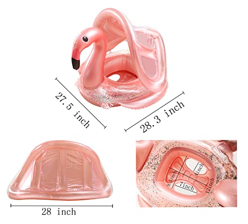 Ekoropshop Baby Pool Float With Canopy Inflatable Flamingo Swimming Pool Float Swimming Ring With Safety Seat For Kid 4-48 Months #TOP1
