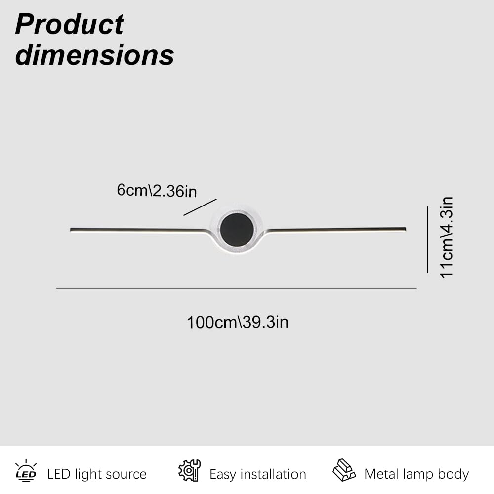 Lampada da toeletta Moderna Nera - Lampada da Parete a LED a Barra Lunga, Luce Calda 3000K, Ideale per Bagno, Camera da Letto, Soggiorno e corridoio