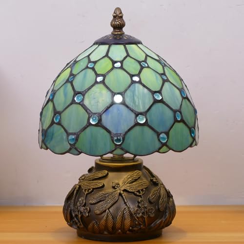 Handmade Tiffany-Style Stained-Glass Mushroom Table Lamp (8in, Sea Blue) — view 5