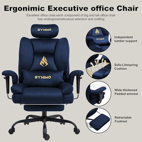 Image of Symino Gaming Chair with Footrest, Up /Down Armrests, Suede Fabric Ergonomic Office Chair, 155 Recline Computer Chair for Desk, Darkblue