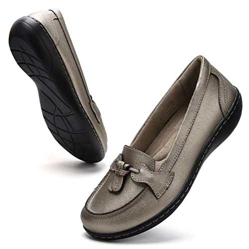 Image of Maichal Loafers for Women Slip On Comfort Leather Tassel Dress Shoes