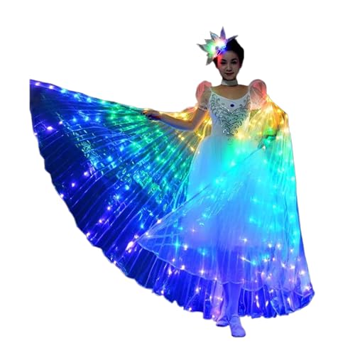 HUASSIYIIA LED Wings Halloween Costume for Women Glow Angel Wings Light up Fairy Wings with Telescopic Sticks Isis Wings for Adults Halloween Costumes Woman(Colorful)