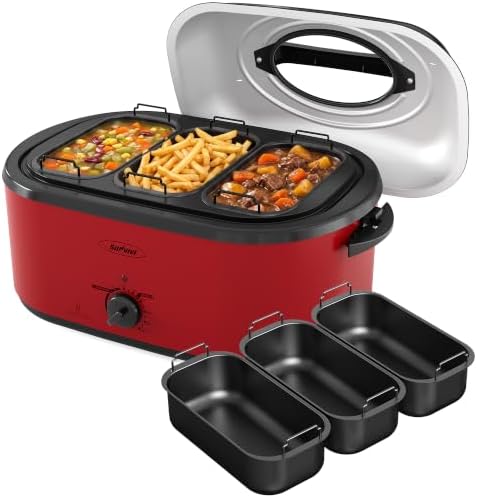SUNVIVI 28QT Roaster Oven with 3 Buffet Server for Whole Turkey Up To 30LB