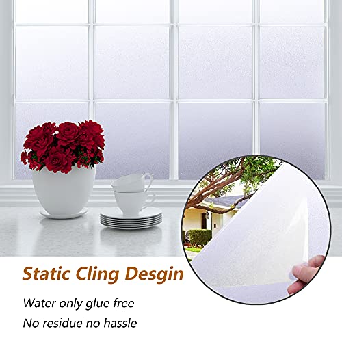 Privacy Window Film, Opaque Vinyl Window Frosting Film, Non Adhesive Window Glass Sticker Static Cling Removable Window Decals Heat Control Easy To Use, Pure Frosted 17.5 X 78.7 Inches #TOP3