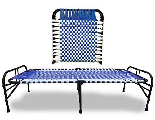 Image of ARTEMIST Metal Painted Single Folding Bed Space Saving Heavy Duty Portable Foldable Bed Frame Slat, Perfect Replacement Of Box Spring Bed 3X6 Feet (Blue Classic)