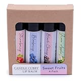 Candle Cubby Lip Balm Sweet Fruits 4-Pack, Strawberry Blueberry Black Cherry Green Apple, Natural Beeswax, Moisturizing Lip Treatment, 4 Tubes, 0.15 oz., White