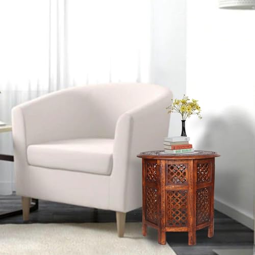 Image of topfurnishing Beautiful Round Hand Carved Indian Shesham Wooden Coffee Table Side [Maghony,Extra Large 21"x21"x21" 54cm]