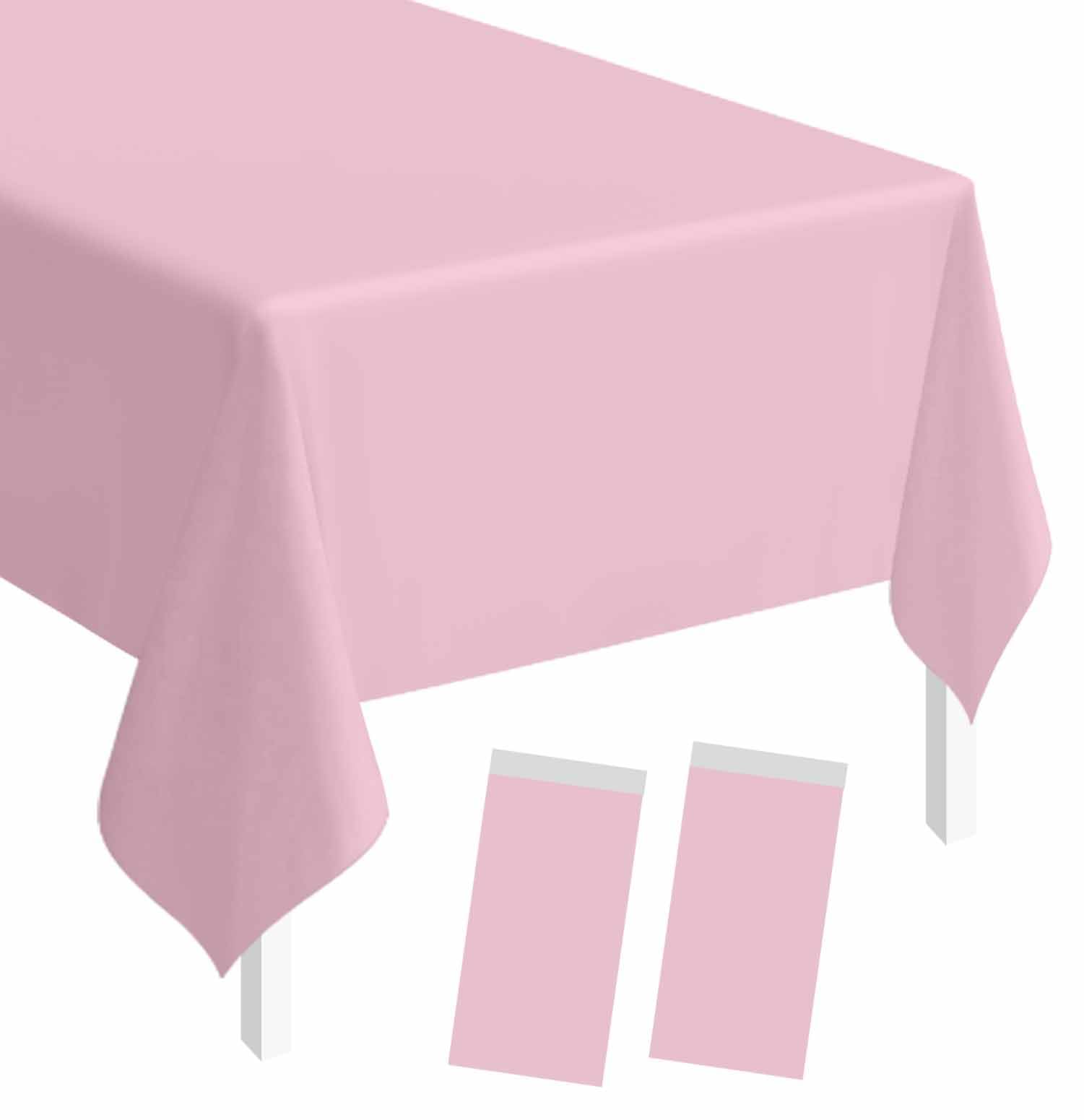SietDESEO 2 Pack Light Pink Plastic Tablecloth Rectangle 54 x 108 Premium Disposable Table Cloth Plastic Pink Table Cover for Wedding Baby Shower Party Supplies
