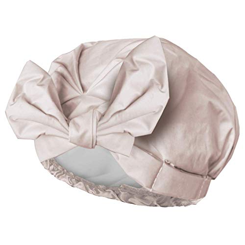 PUSSAER Shower Cap for Women Reusable Long Hair, Upgrade Double Waterproof, PONGEE + PU Coating Extra Large Shower Hair Hat, Machine Washable, Long Life, Adjustable(11 inches, Light Pink Bowknot)