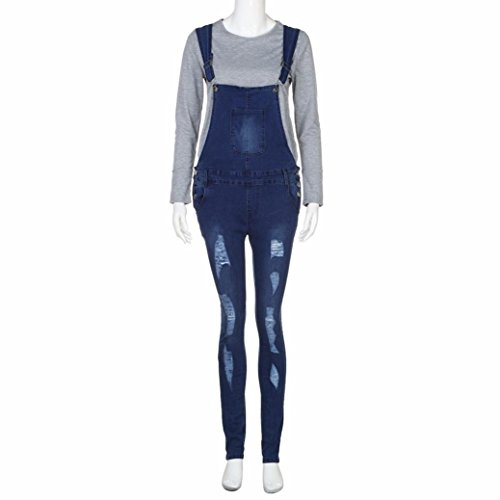 Hemlock Women Jeans Jumpsuit, Women's Long Denim Pants Ripped Pants Trousers Overalls Strap Jeans (XL, Deep Blue)