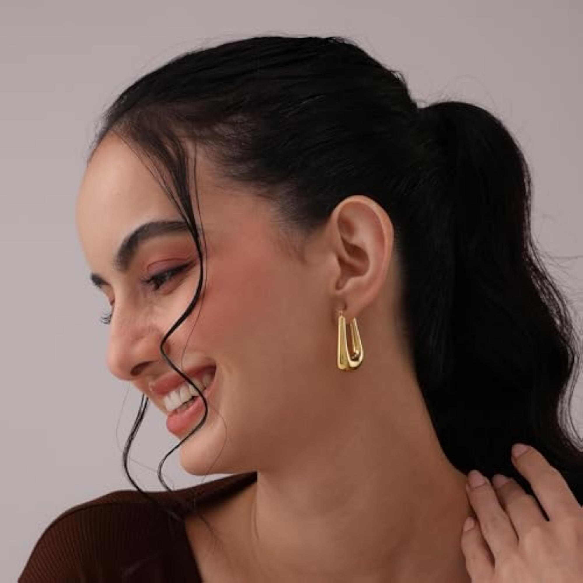 Women's 925 Sterling Silver Gold Plated U-Shaped Hoop Earrings