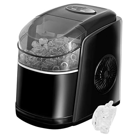 Eiswürfelmaschine Testsieger 12KG Eiswürfelbereiter Ice Maker 6 min Produktionszeit Ice Cube Maker, Eiswürfelmaschinen leise Eiswürfel Maschine mit Selbstreinigungsfunktion, Schwarz (MEHRWEG) Cover