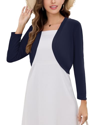 Image of Women's Long Sleeve Shrugs Lightweight Open Front Cropped Cardigan for Women S-2XL