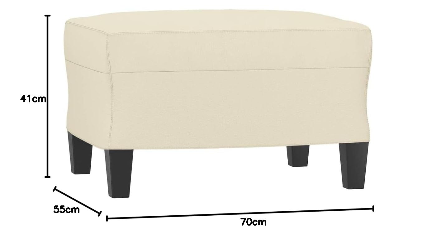 Juego de sofás de 3 piezas con cojines color crema de piel sintética duradera para salón moderno, sofá de 2 plazas con reposapiés y 4 cojines cuadrados, estructura robusta de madera