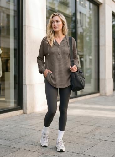 Image of Dokotoo Hoodies for Women Waffle Knit Button V Neck Casual Sweatshirt Tops