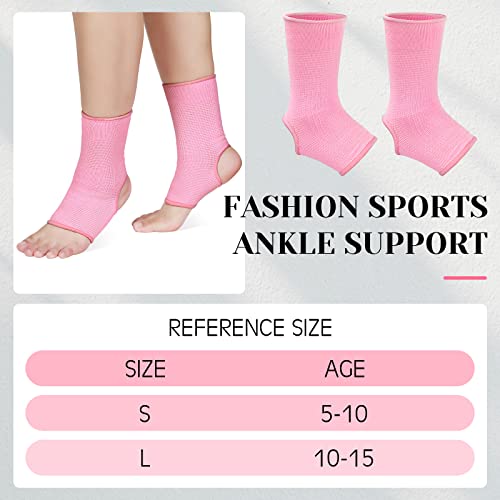 Image of Haysandy 4 Pieces / 2 Pair Kids Ankle Support Brace Elastic Kids Compression Socks Knitted Ankle Sleeve for Jogging Running Fitness(Pink,10-15 Years)