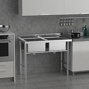 Bonnlo Commercial 304 Stainless Steel Sink 2 Compartment Free Standing Utility Sink for Garage, Restaurant, Kitchen, Laundry Room, Outdoor, 35.8" W x 21.3" D x 40" H Bonnlo Commercial 304 Stainless Steel Sink 2 Compartment Free Standing Utility Sink for Garage Restaurant Kitchen Laundry Room Outdoor 358 W x 213 D x 40 H