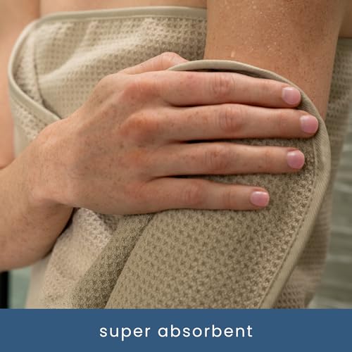 S&T INC. Bath Towels, Premium Waffle Towels for Bathroom, Extra Large, Absorbent Microfiber for Home, Yoga, and Gym, Honeycomb Weave, 30 Inches x 60 Inches, 4 Pack, Beige