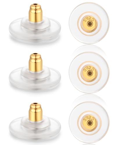 6 PCS 14K Gold Locking Earring Backs for Studs Droopy Ears Heavy Earrings 925 Sterling Silver Hypoallergenice Earring Backs Replacements for Women Men (Gold)