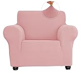 Qubjus Stretch Sofa Slipcover Single Soft Couch Covers Furniture Protector 1 Seater Breathable Washable Jacquard Fabric Small Checks with Elastic Bottom for Kids Pets (Pink, Small)