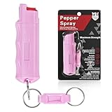 Pepper Spray, Maximum Police Strength, 0.54 fl oz, Quick Release Keychain, Finger Grip, 25 Bursts (Pink)