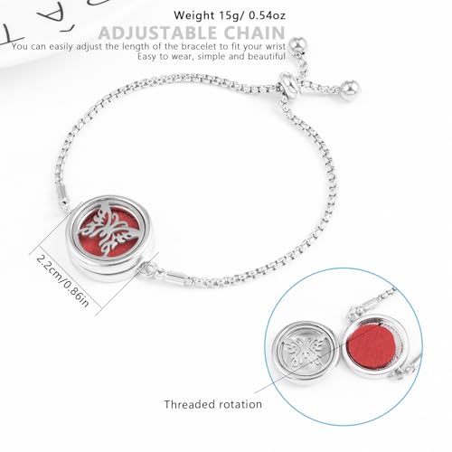 Essential Oil Diffuser Bracelet Aromatherapy Locket Adjustable Bracelet Stainless Steel Butterfly Bracelet with 10 Pcs Refill Pads for Women Girls - Image 4