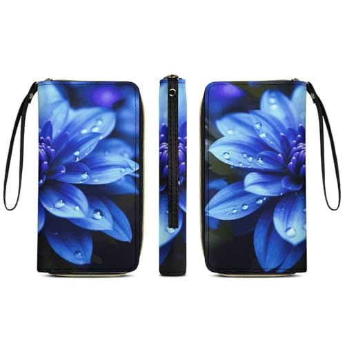 Women Wallets Blue Flower Leather Wallet for Women Thin Wallet with Zipper Pocket Card Holder3