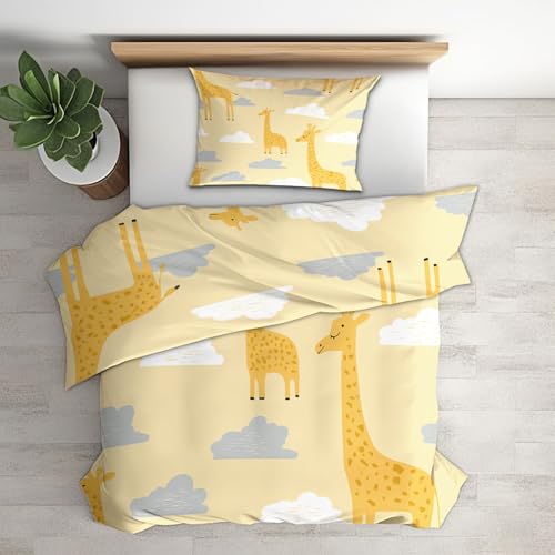 Housse de couette girafe 220x240 cm avec 2 taies d'oreiller lit 2 personnes