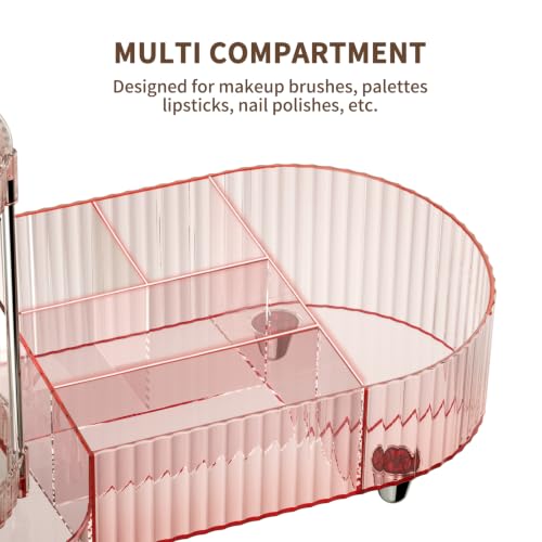 Image of Makeup Organizers for Vanity, 2 Rotating Perfume Trays and 5-Compartment