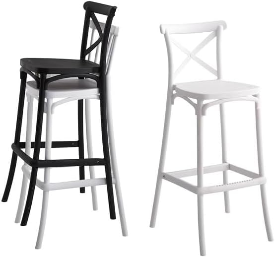 Sgabelli in polipropilene da interno ed esterno Impilabili Altezza seduta 75 cm (4, Nero)