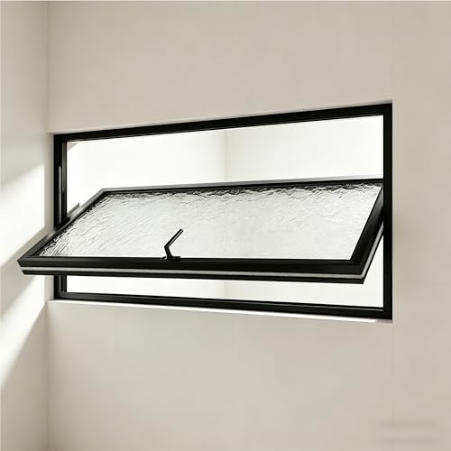 Rotating Privacy Basement Window Ventilation & Natural Light, Aluminum Alloy Frame for Bathroom, Shower, Shed, Garage, Toilet(Black,WxH 24x14in/60x35cm)