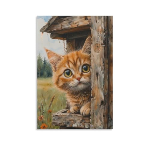 可愛い猫のアートポスターイラスト 絵画 漫画 動物 キャンバス玄関 壁画 (54) 印刷 ウォールアート リビング ダイニングルーム ベッドルーム 壁飾り 壁の絵20x30inch(50x75cm)