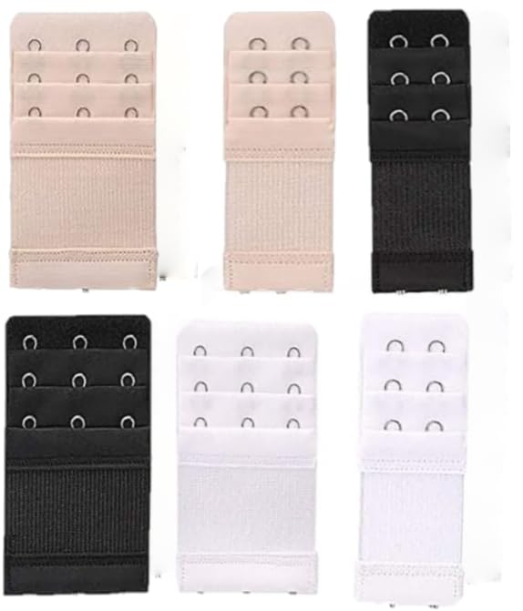 6 Pieces Women's Bra Extenders 2 Hook / 3 Hook Comfortable Stretchy Bra Extension Strap (Black, White, Nude)