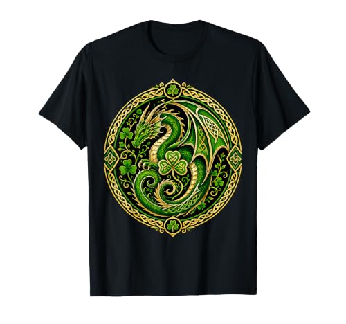 Celtic Dragon and Shamrocks Irish Mythology T-Shirt