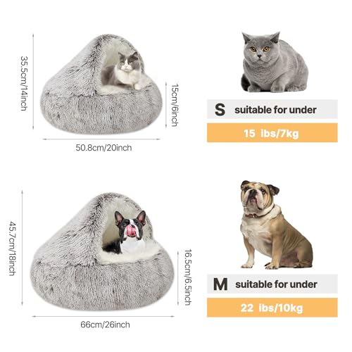 YIGAARUI Calming Dog Bed Fluffy Plush Pet Bed under 10kg,Large Cave Dog Bed Washable Non-Slip Cat Nest Pod Windproof,Cozy Indoor Cave Bed For Kitten Dog Non-slip Bottom (coffee - Image 3