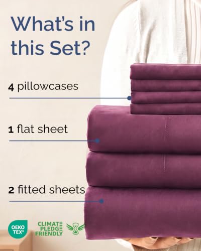 Image of Split King 7 Piece Bed Sheet Set - Soft, Breathable & Cooling - Deep Purple